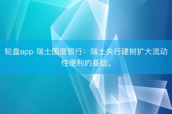 轮盘app 瑞士国度银行：瑞士央行建树扩大流动性便利的基础。