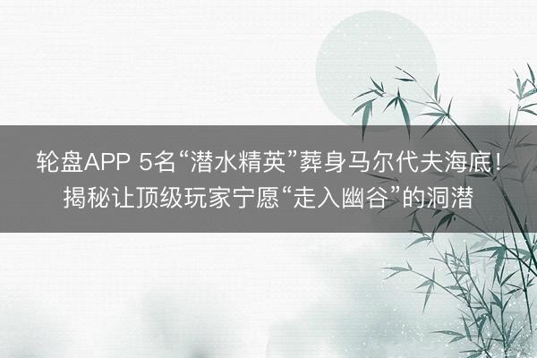 轮盘APP 5名“潜水精英”葬身马尔代夫海底！揭秘让顶级玩家宁愿“走入幽谷”的洞潜