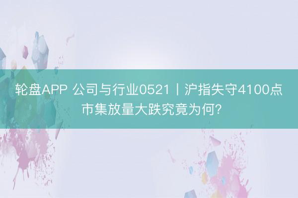 轮盘APP 公司与行业0521丨沪指失守4100点 市集放量大跌究竟为何？