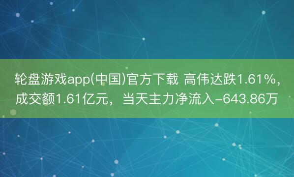 轮盘游戏app(中国)官方下载 高伟达跌1.61%，成交额1.61亿元，当天主力净流入-643.86万
